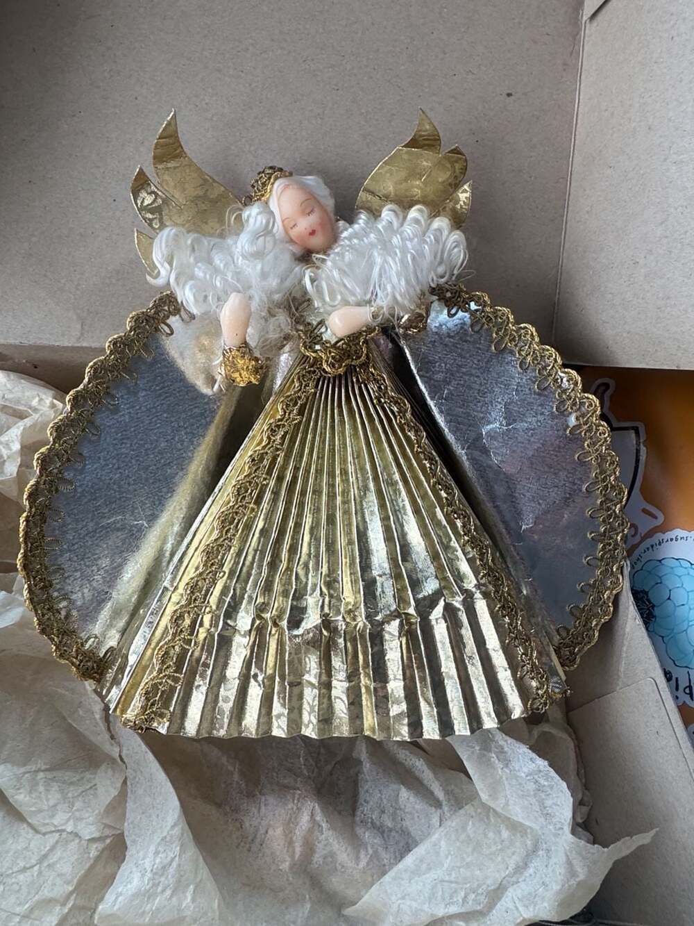 Vintage Gold Foil Angel Tree Topper Christmas Ornament